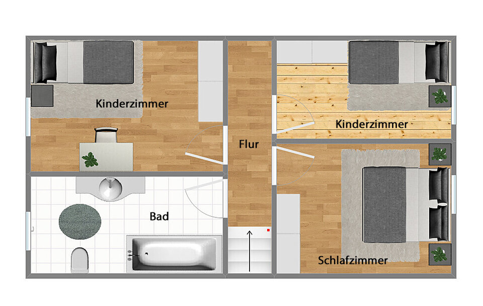 Grundriss Obergeschoss (nicht maßstabsgetreu)